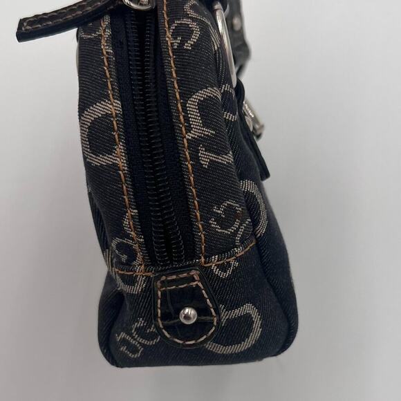Guess Y2K Vintage Mini Micro Shoulder Monogram Denim Flap Purse Bag Black Gray - Picture 4 of 8